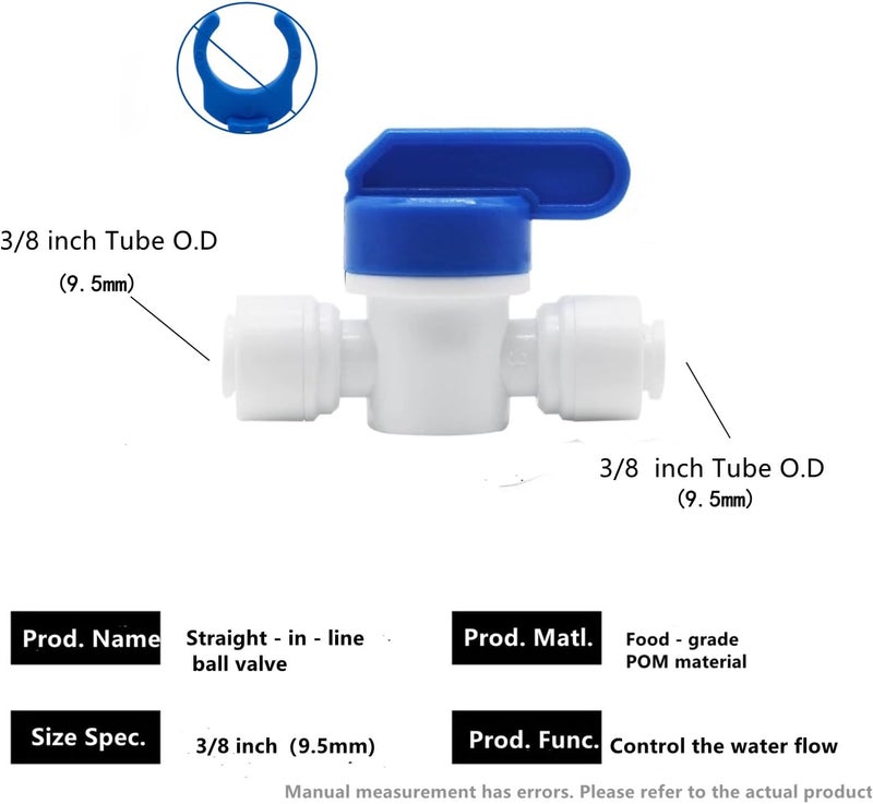 Madavoon 10 pcs Inline Shut Off Ball Valve 3/8 inch OD Tubing&Hose&Pipe Use Plastic Quick Connect Fittings for Water Purifier RODI System - Image 2